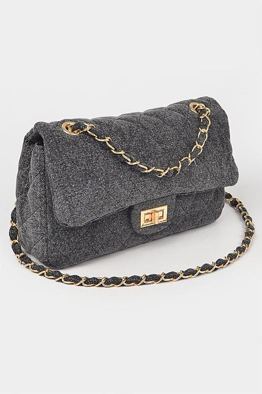 Denim Quilted Convertible Shoulder Bag - Undeniably LUXE