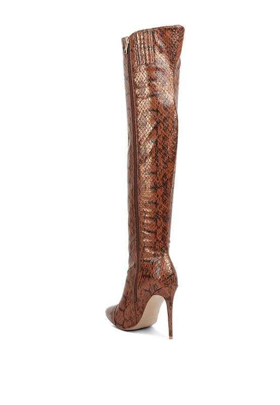 Catalina Snake Print Stiletto Knee Boots - Undeniably LUXE