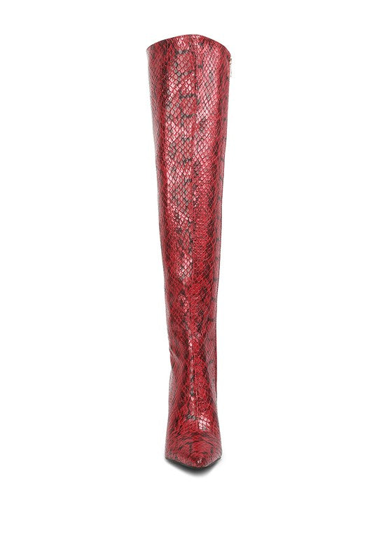 Catalina Snake Print Stiletto Knee Boots - Undeniably LUXE