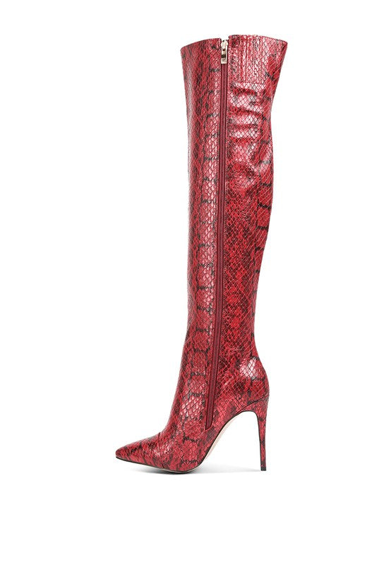 Catalina Snake Print Stiletto Knee Boots - Undeniably LUXE