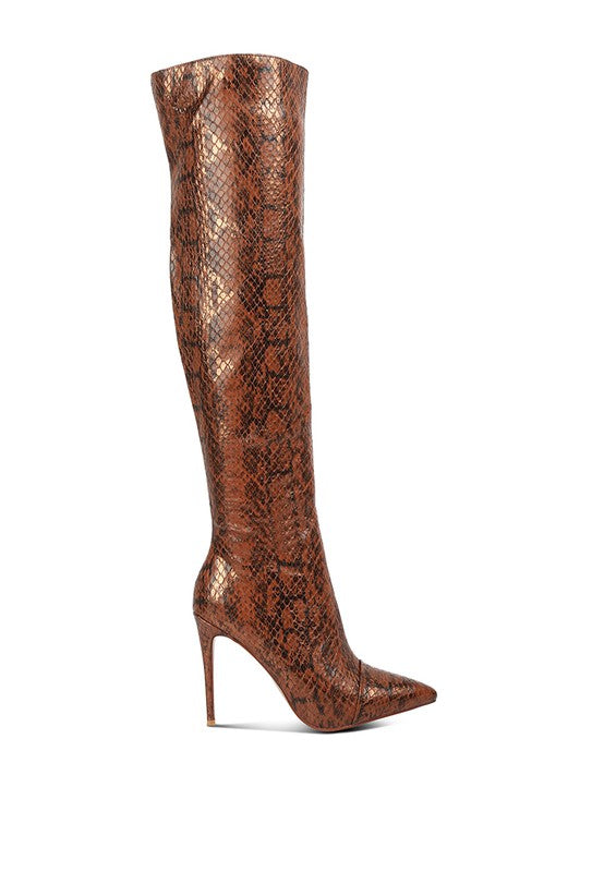 Catalina Snake Print Stiletto Knee Boots - Undeniably LUXE