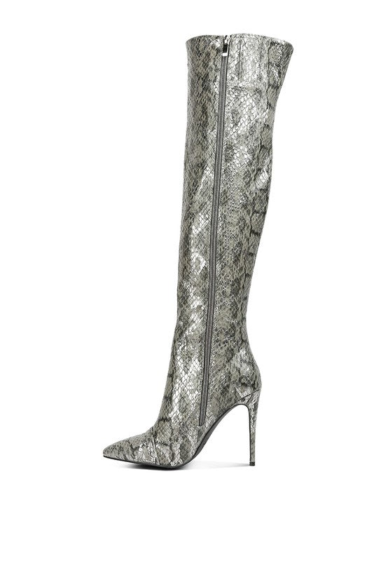 Catalina Snake Print Stiletto Knee Boots - Undeniably LUXE