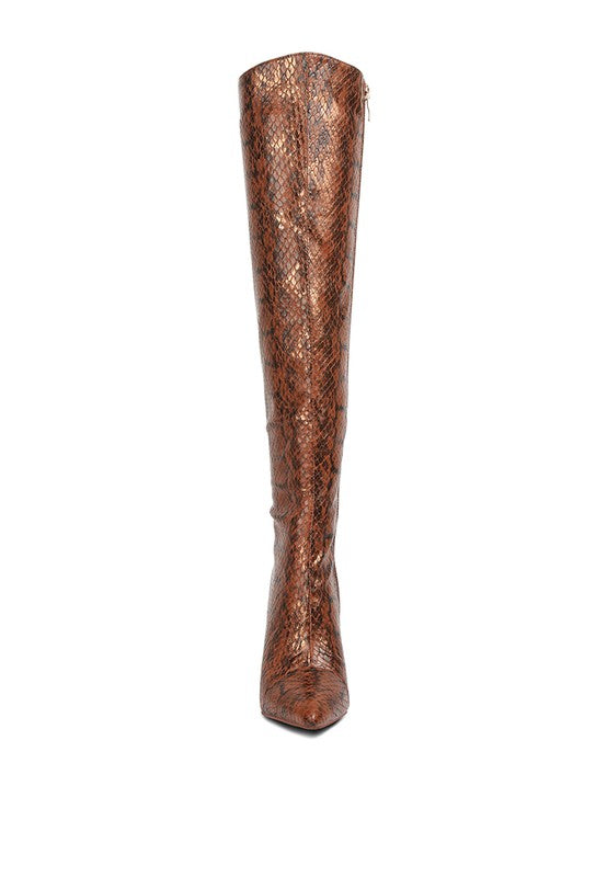 Catalina Snake Print Stiletto Knee Boots - Undeniably LUXE