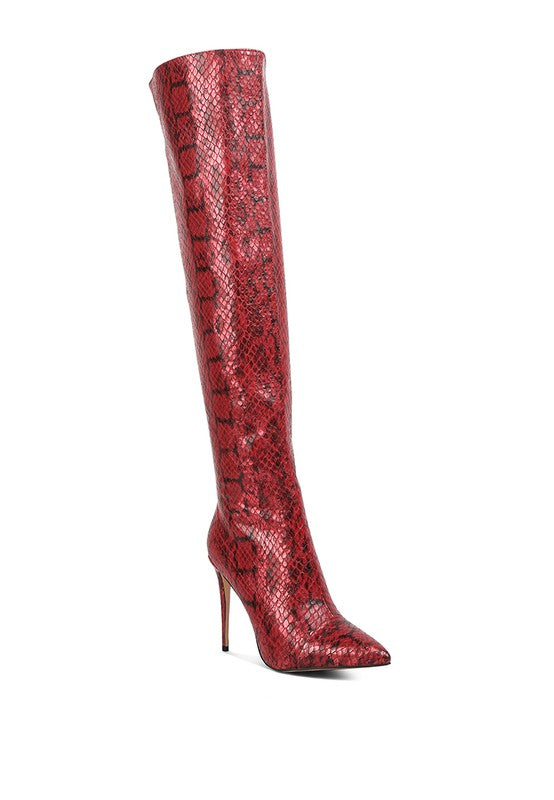 Catalina Snake Print Stiletto Knee Boots - Undeniably LUXE