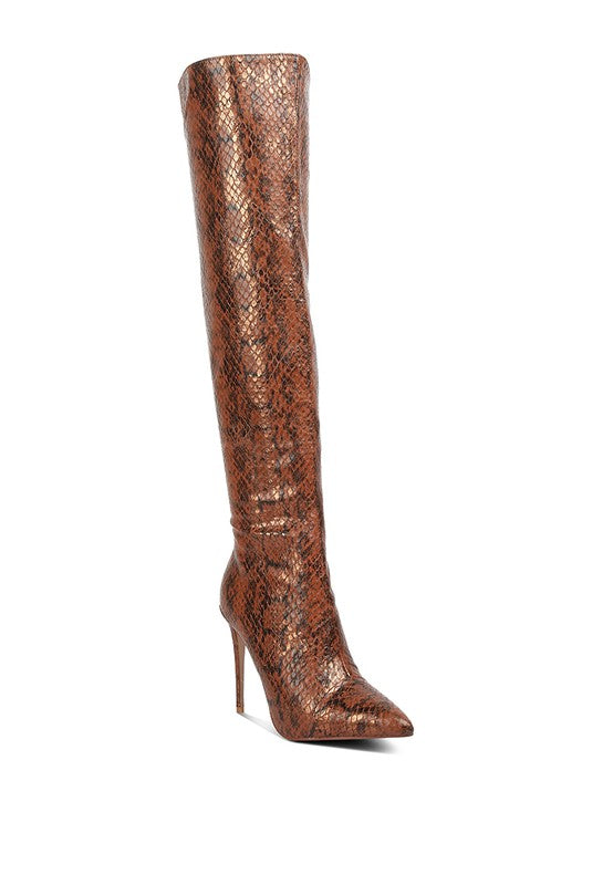 Catalina Snake Print Stiletto Knee Boots - Undeniably LUXE