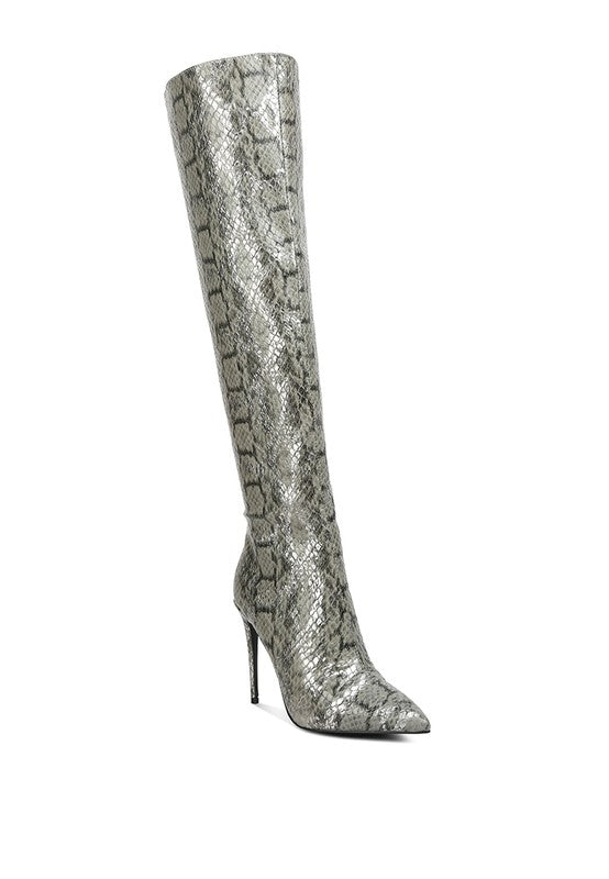 Catalina Snake Print Stiletto Knee Boots - Undeniably LUXE