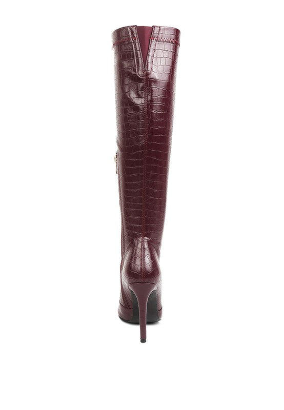 Croc-Textured Stiletto Knee-High Boots - Undeniably LUXE