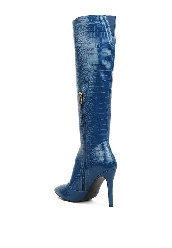 Croc-Textured Stiletto Knee-High Boots - Undeniably LUXE