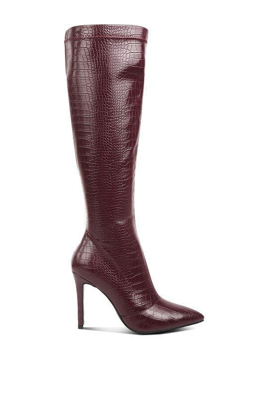 Croc-Textured Stiletto Knee-High Boots - Undeniably LUXE