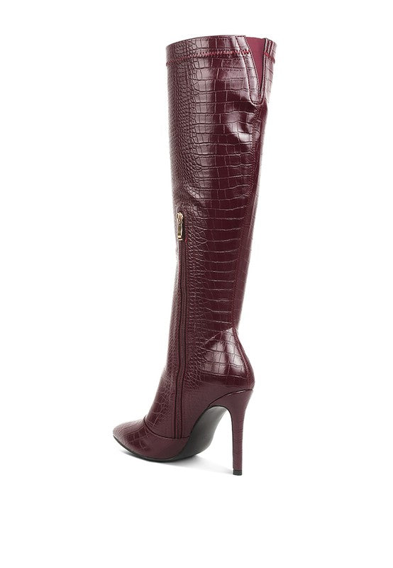 Croc-Textured Stiletto Knee-High Boots - Undeniably LUXE