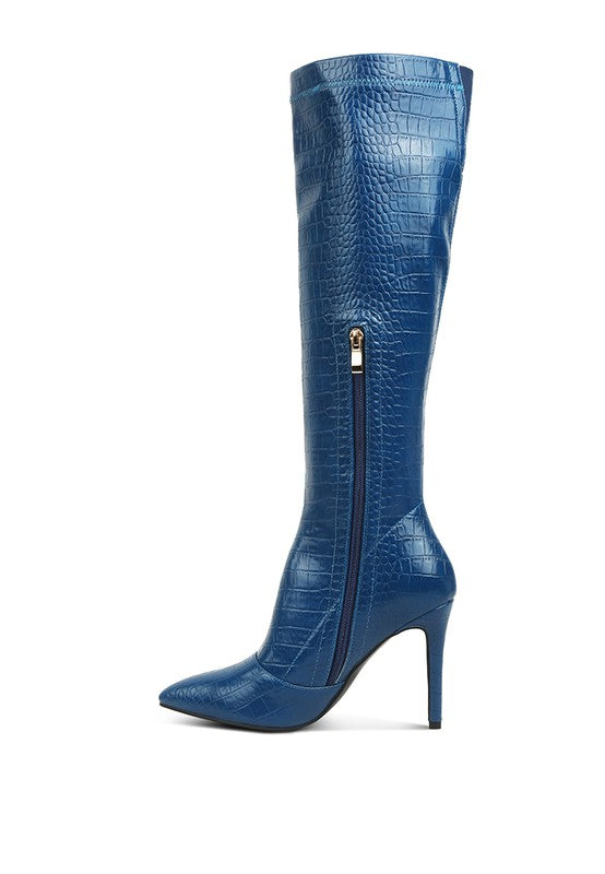 Croc-Textured Stiletto Knee-High Boots - Undeniably LUXE
