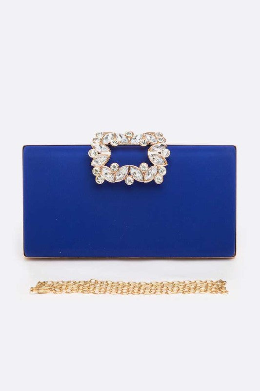 Crystal Buckle Metallic Box Clutch - Undeniably LUXE