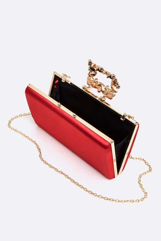 Crystal Buckle Metallic Box Clutch - Undeniably LUXE