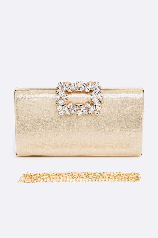 Crystal Buckle Metallic Box Clutch - Undeniably LUXE