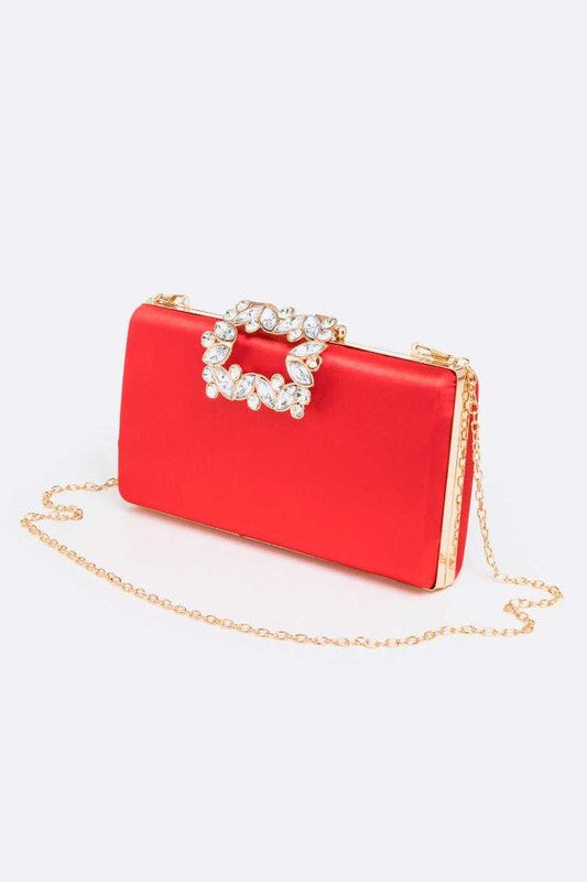 Crystal Buckle Metallic Box Clutch - Undeniably LUXE