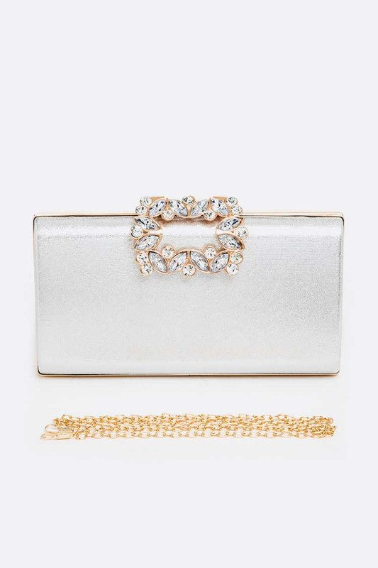 Crystal Buckle Metallic Box Clutch - Undeniably LUXE