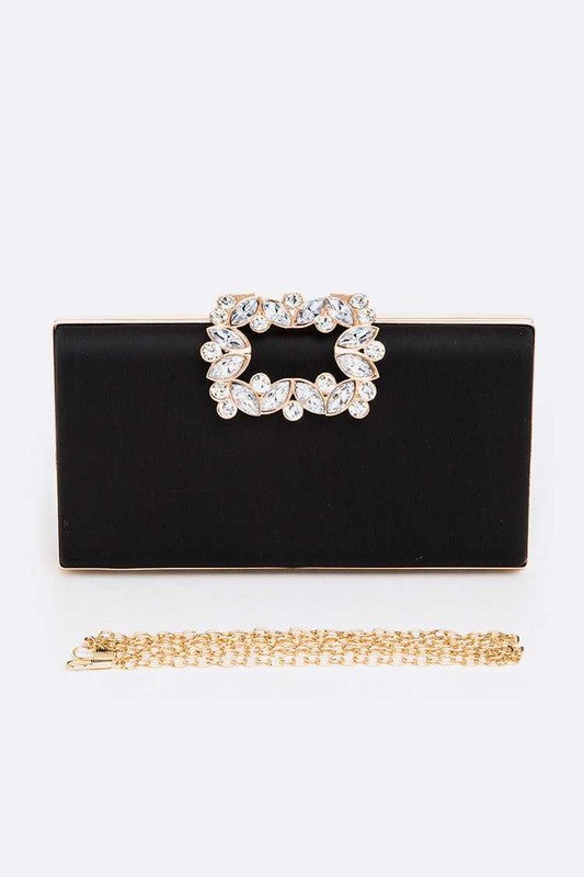 Crystal Buckle Metallic Box Clutch - Undeniably LUXE
