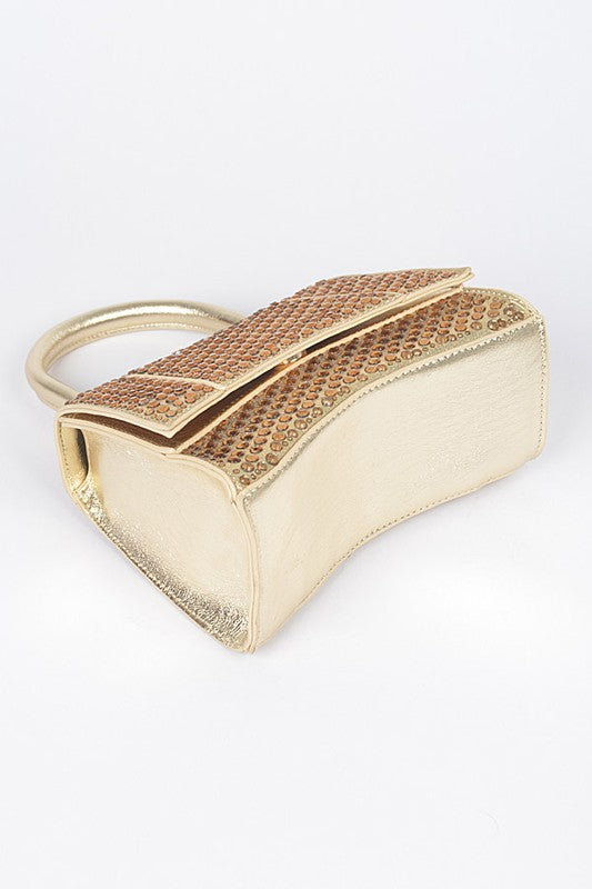 Sparkling Rhinestone-Studded Top Handle Crossbody Purse