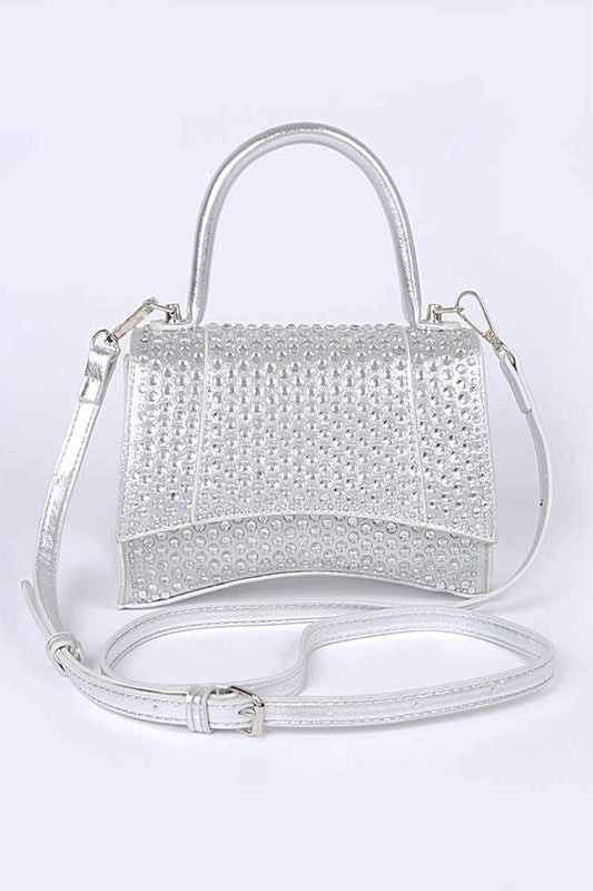 Sparkling Rhinestone-Studded Top Handle Crossbody Purse