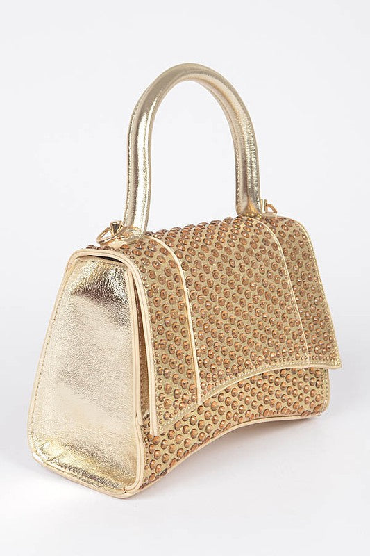 Sparkling Rhinestone-Studded Top Handle Crossbody Purse