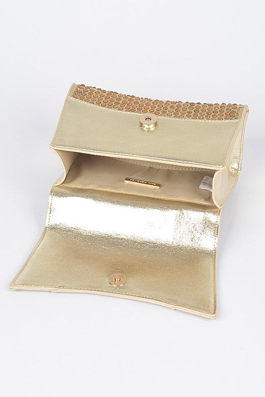 Sparkling Rhinestone-Studded Top Handle Crossbody Purse
