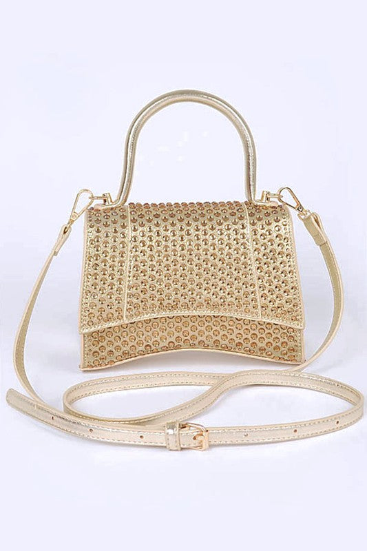 Sparkling Rhinestone-Studded Top Handle Crossbody Purse