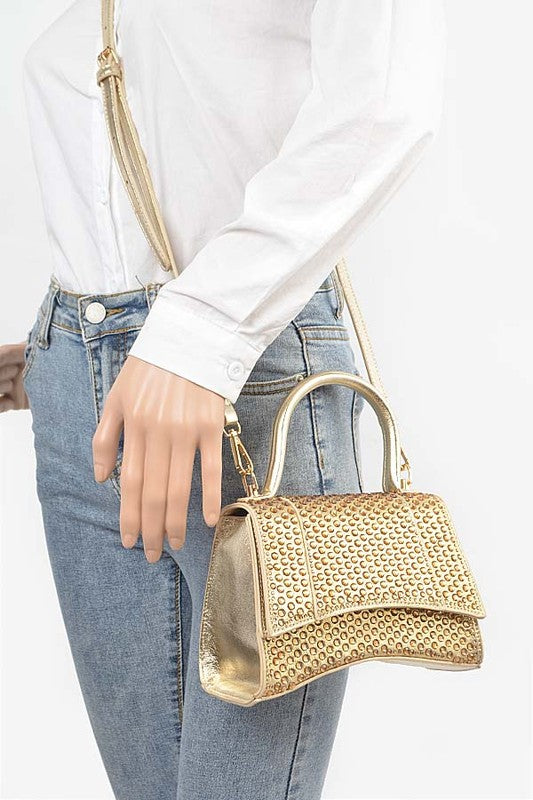 Sparkling Rhinestone-Studded Top Handle Crossbody Purse