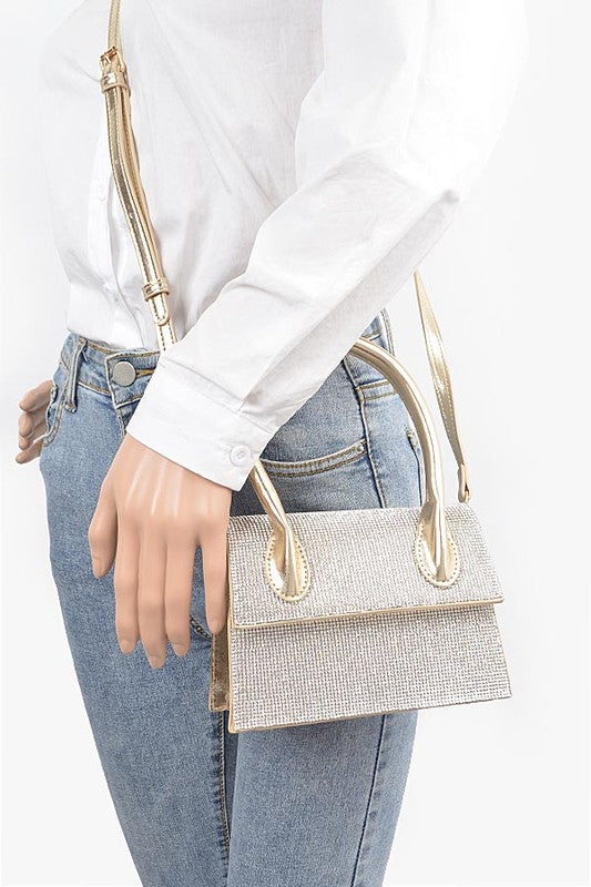 Single Handle Rhinestone Metallic Crossbody Bag - Undeniably LUXE