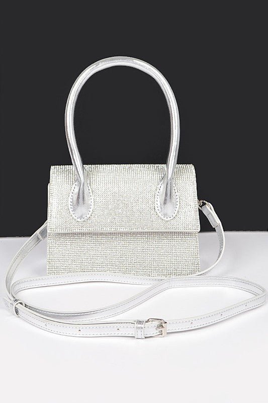 Single Handle Rhinestone Metallic Crossbody Bag - Undeniably LUXE