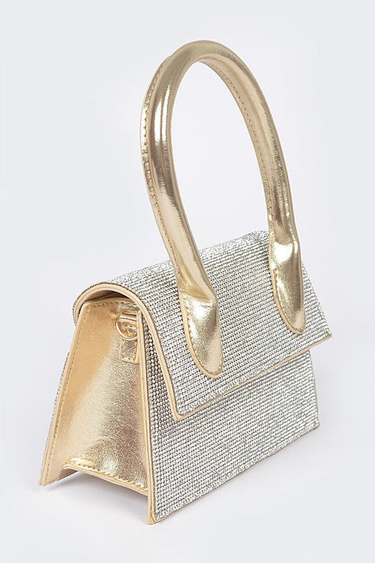 Single Handle Rhinestone Metallic Crossbody Bag - Undeniably LUXE