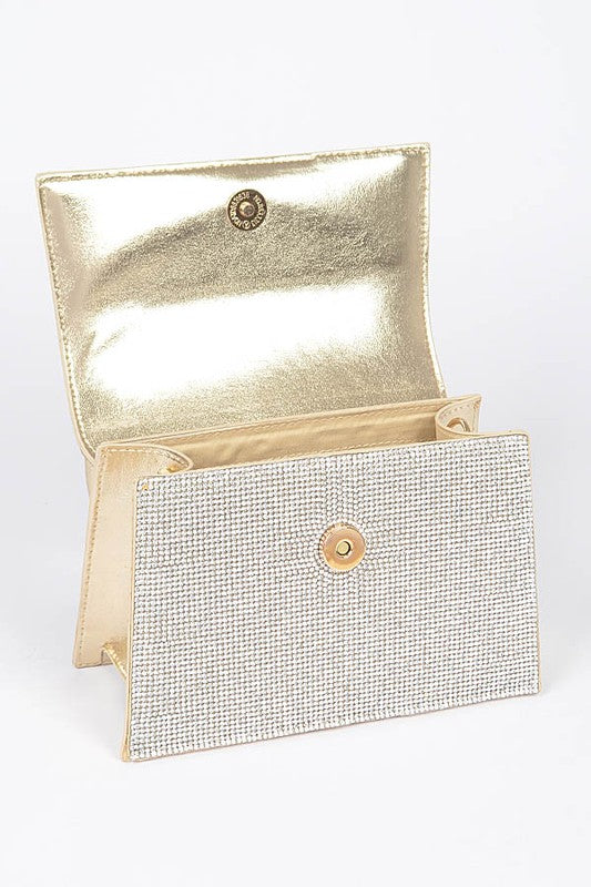 Single Handle Rhinestone Metallic Crossbody Bag - Undeniably LUXE