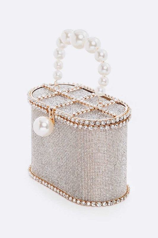 Pearl Handle Iconic Rhinestone Box Clutch - Undeniably LUXE
