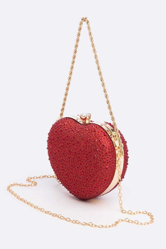 Rhinestone Pave Heart Shape Convertible Clutch - Undeniably LUXE