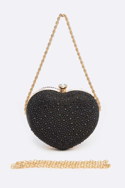Rhinestone Pave Heart Shape Convertible Clutch - Undeniably LUXE