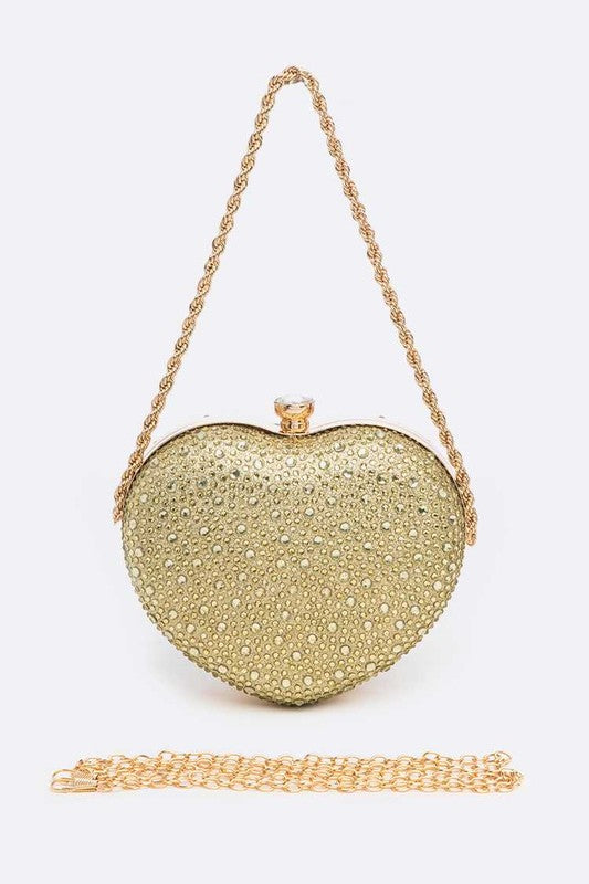 Rhinestone Pave Heart Shape Convertible Clutch - Undeniably LUXE