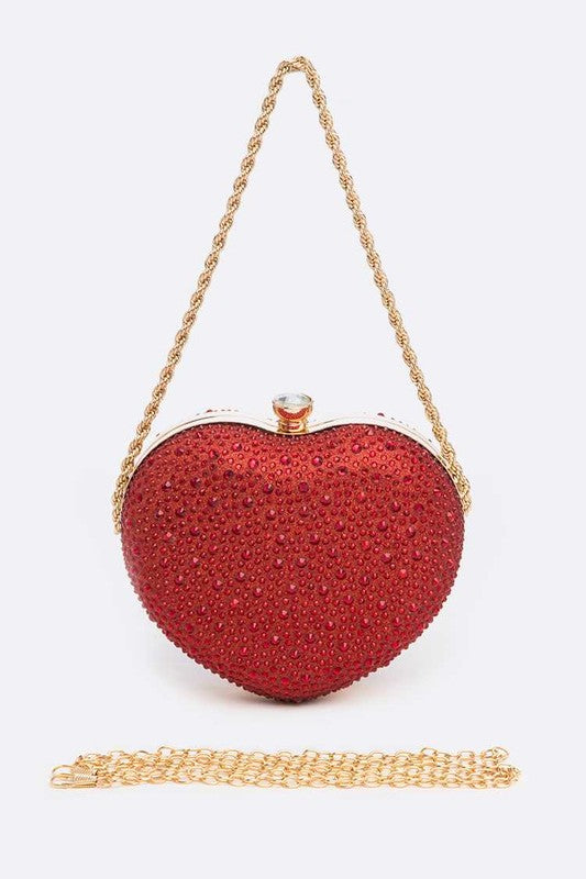 Rhinestone Pave Heart Shape Convertible Clutch - Undeniably LUXE