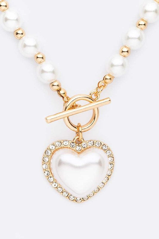Pearl Pendant Heart Shape Toggle Necklace - Undeniably LUXE