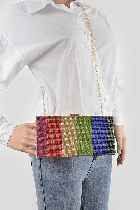 Rainbow Color Rhinestone Pave Box Clutch - Undeniably LUXE