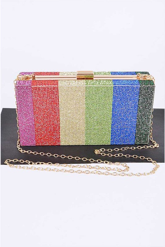 Rainbow Color Rhinestone Pave Box Clutch - Undeniably LUXE