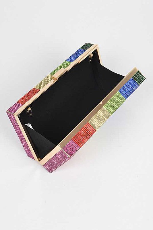 Rainbow Color Rhinestone Pave Box Clutch - Undeniably LUXE