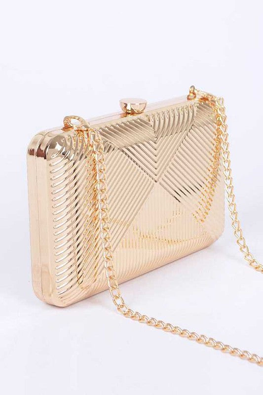 Textured Shiny Metal Box Clutch - Undeniably LUXE