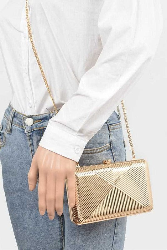 Textured Shiny Metal Box Clutch - Undeniably LUXE