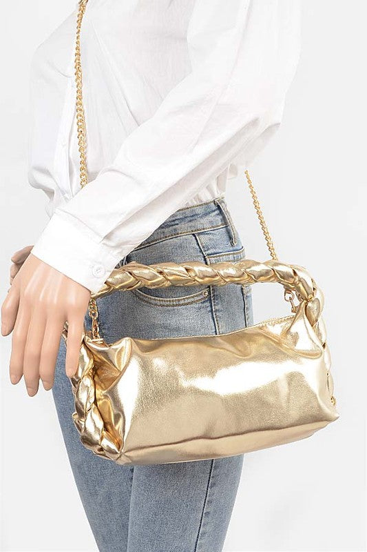 Metallic Braided Top Hanlde Convertable Bag - Undeniably LUXE
