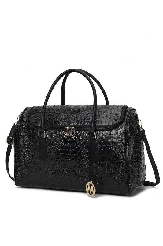 Chic Crocodile-Embossed Vegan Leather Travel Duffle Bag - Undeniably LUXE