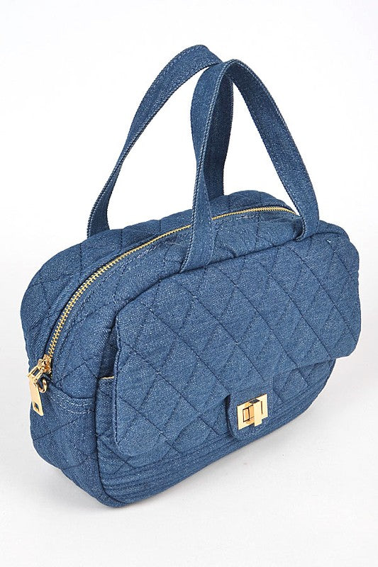 Quilted Denim Weekender Duffle Gym Bag - Undeniably LUXE