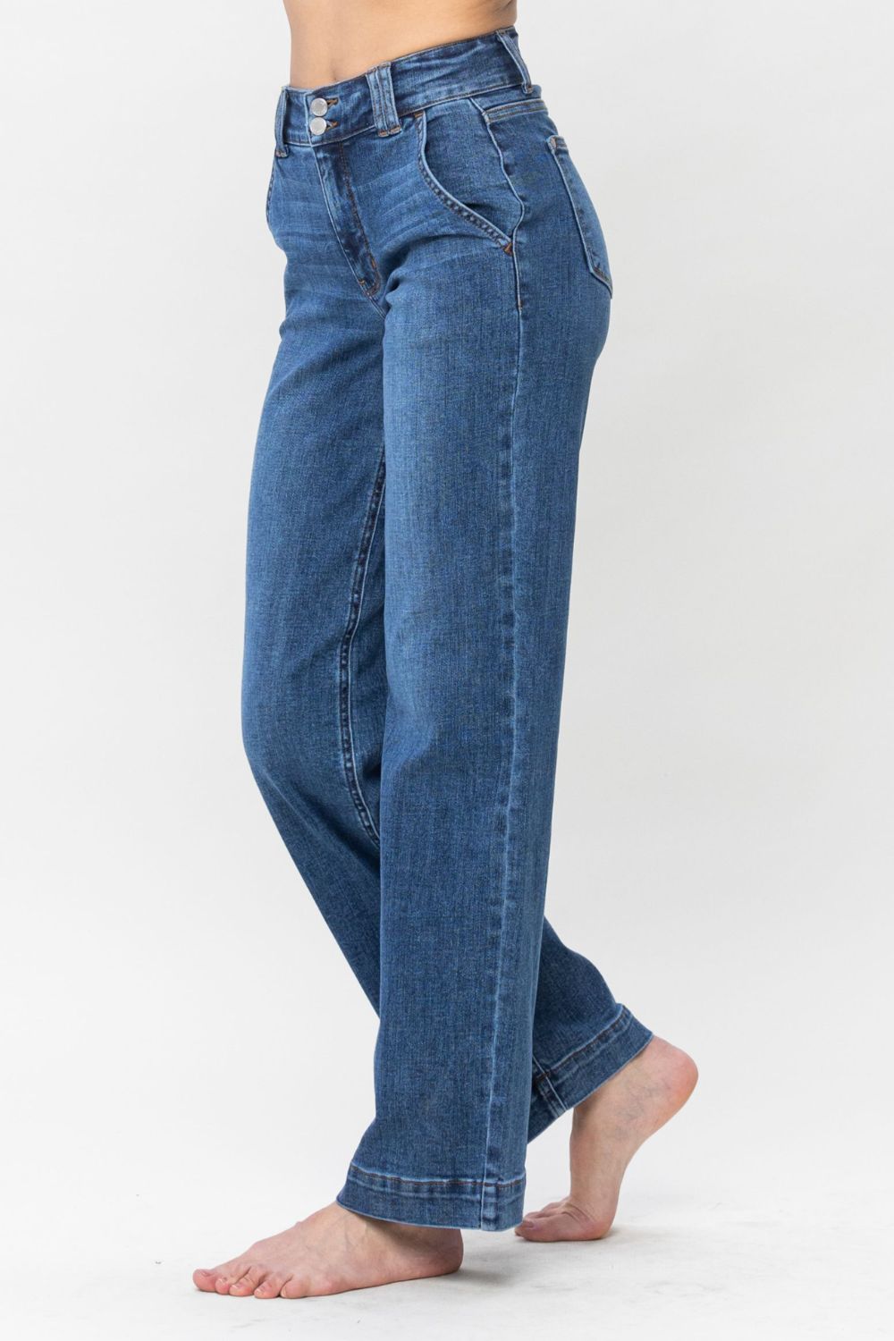 Judy Blue Full Size Double Button Wide Leg Jeans - Undeniably LUXE