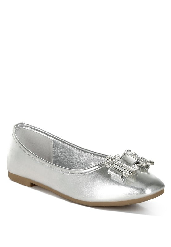 Rhinestone Buckle Metallic Ballerinas - Undeniably LUXE