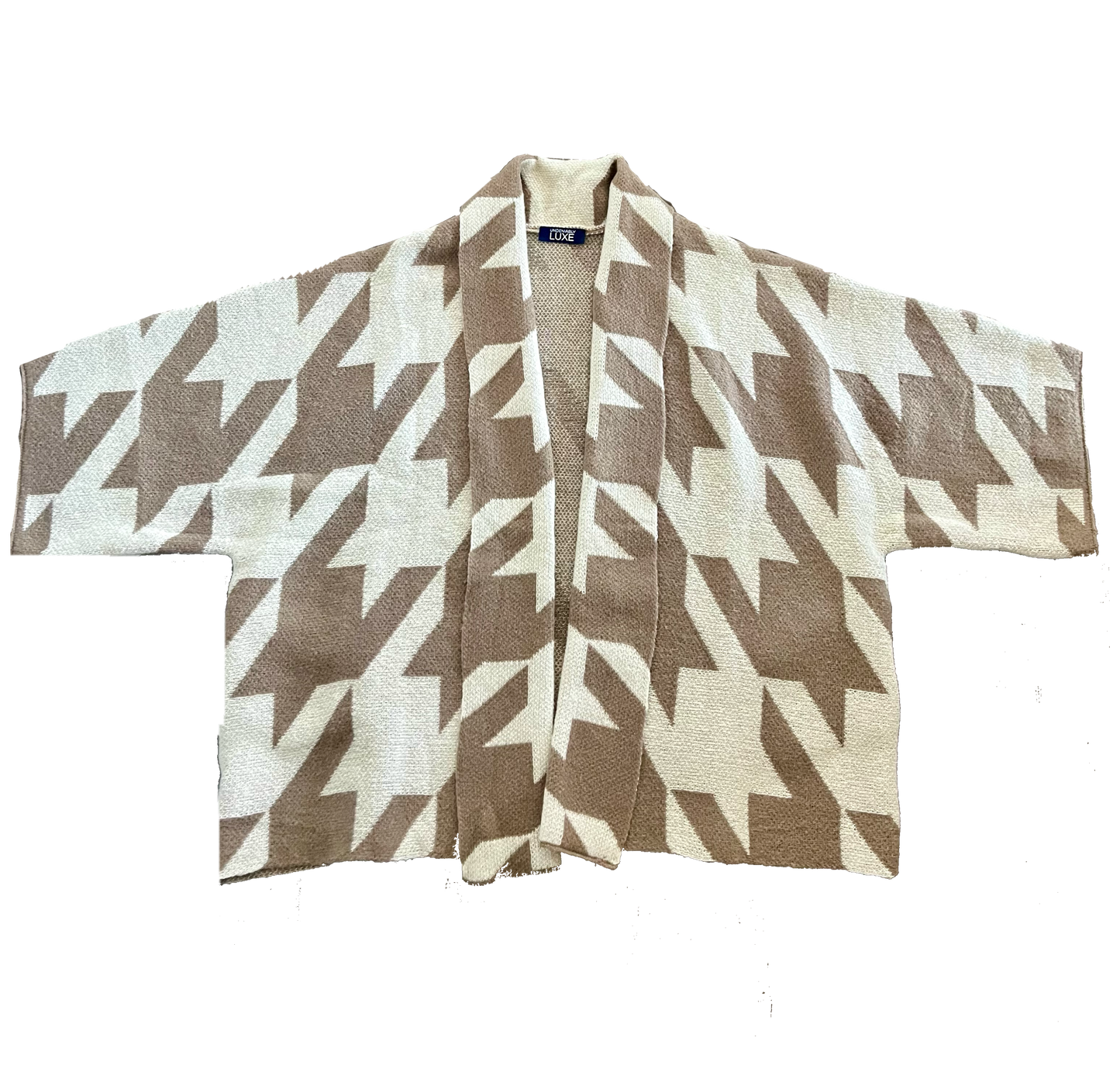 Beige Houndstooth Print Knit Cardigan - Undeniably LUXE