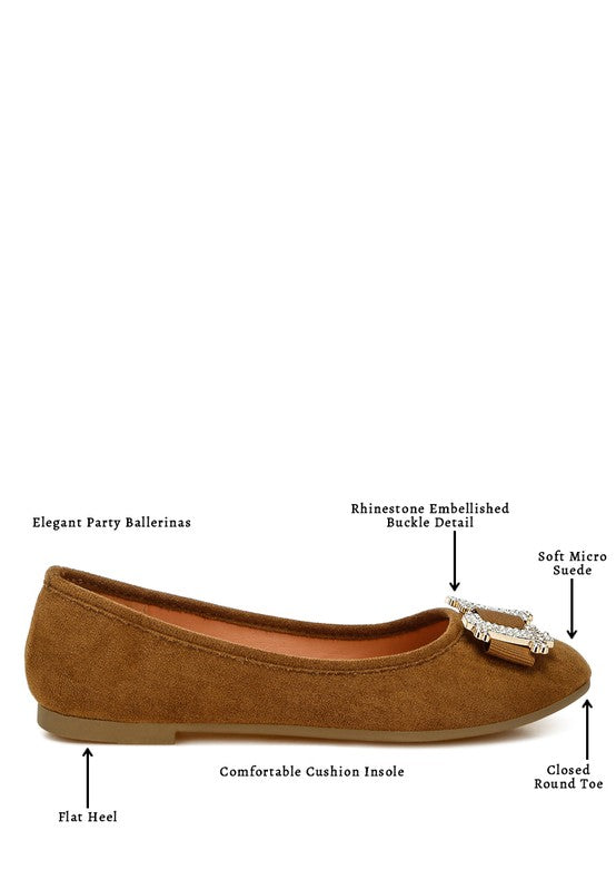 Pretty Rhinestone Buckle Detail Ballerinas - Undeniably LUXE