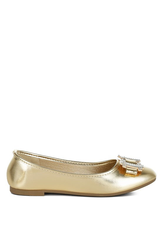 Rhinestone Buckle Metallic Ballerinas - Undeniably LUXE